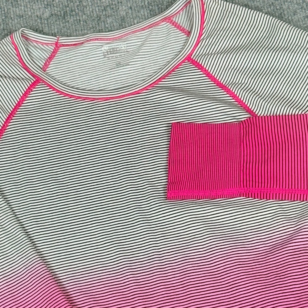 Everlast Sport Small Top Striped Ombre LS Pink White Athletic Activewear‎ Sporty